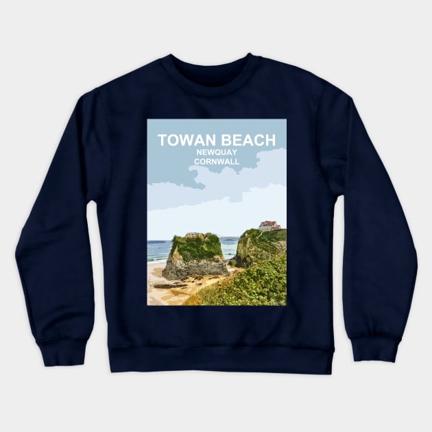 Towan Beach Newquay Cornwall. Cornish gift. Travel poster Crewneck Sweatshirt by BarbaraGlebska